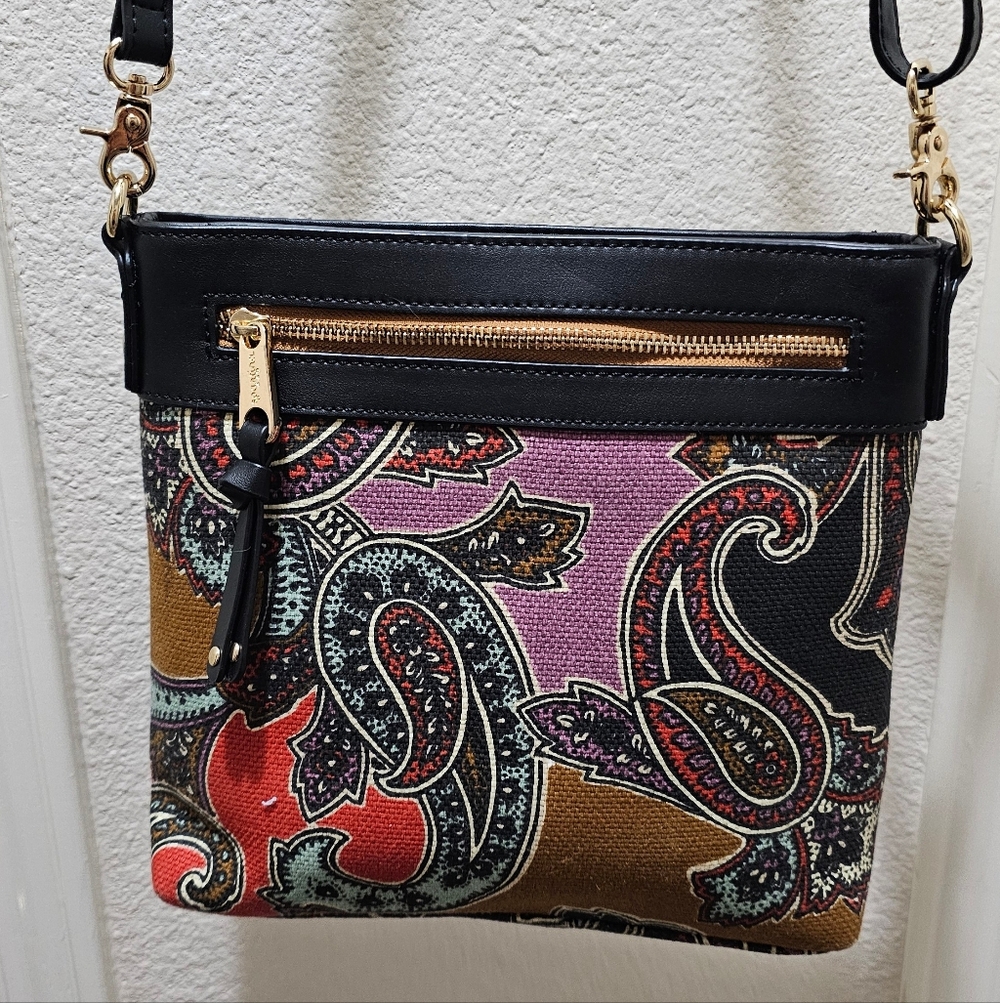 Spartina 449 Cora Hipster Crossbody Multicolored Linen & Black Leather NWOT - Picture 8 of 16